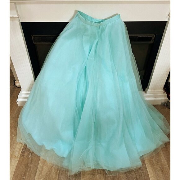 Alfred Angelo Sz 10 Aqua Blue Tulle Two Piece Formal Gown Skirt Corset Strapless - Picture 9 of 16